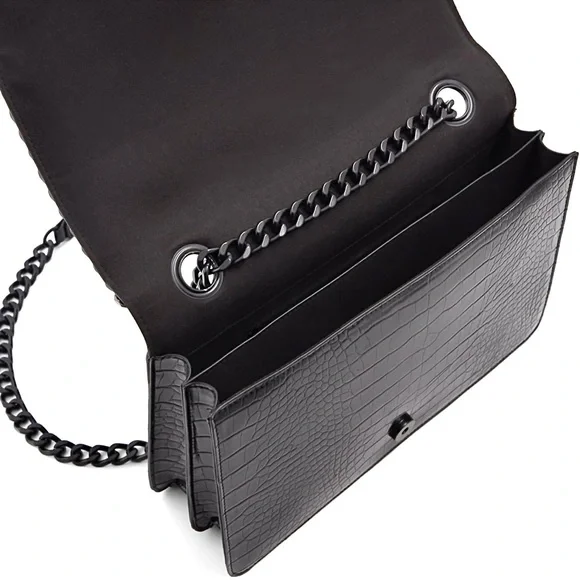 Aldo Black Crocodile Embossed Black Metal Chain Crossbody Bag and Handbag NWOT - Picture 5 of 11